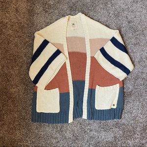 Cream/coral/blue striped Ripcurl cardigan size M